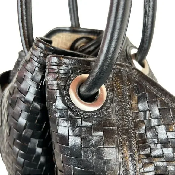 COLE HAAN Village Weave Leather Handbag Hobo or Circular in Black - Picture 12 of 16